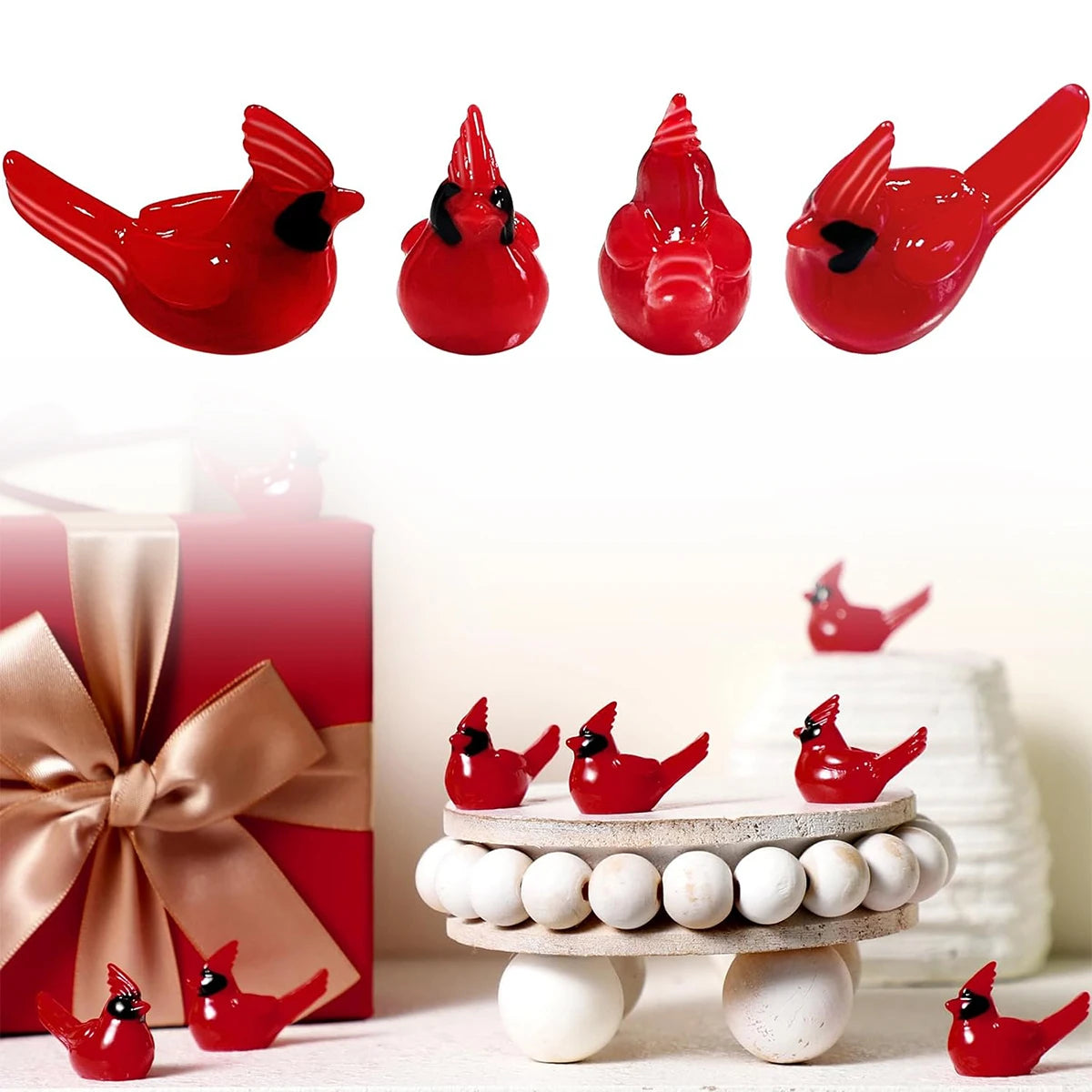 Mini Red Cardinal Bird Figurines – Resin Fairy Garden Ornaments
