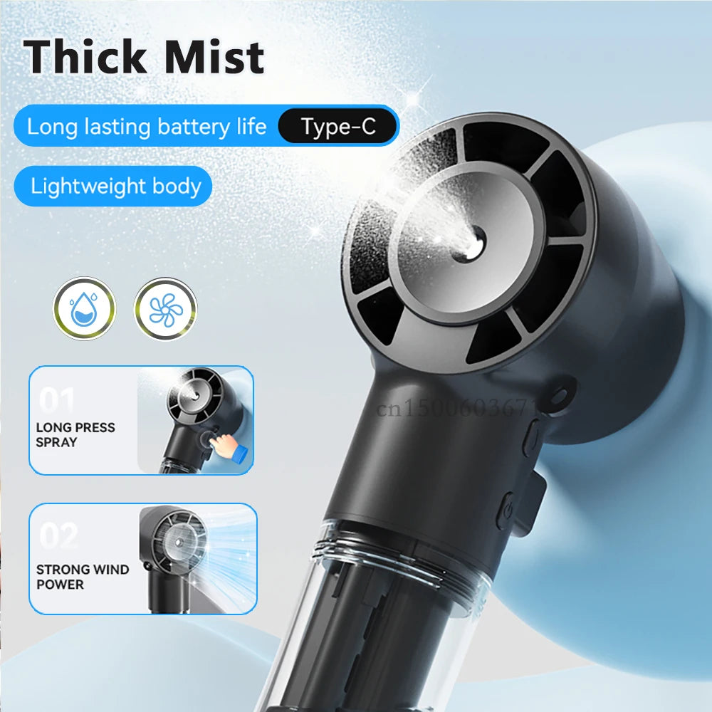 Water Mist Fan Portable Handheld Humidifier Sprayer Rechargeable 4