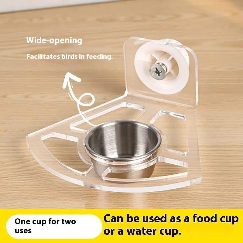 1Pc Acrylic Stainless Steel Bird Food Bowl Hangable Detachable With Stand Prevent Scattering Dispenser Parrots Food Container Zpaxo