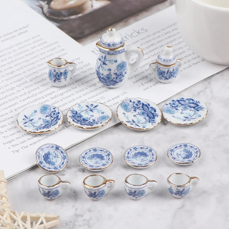 ▶1Set 1:12 Dollhouse Miniature Ceramics Teapot Tea Set Mini Ceramic Kungfu Tea Set Kettle Cup Tableware Model Kitchen Decor Toys Zpaxo Style09 - 15PCS