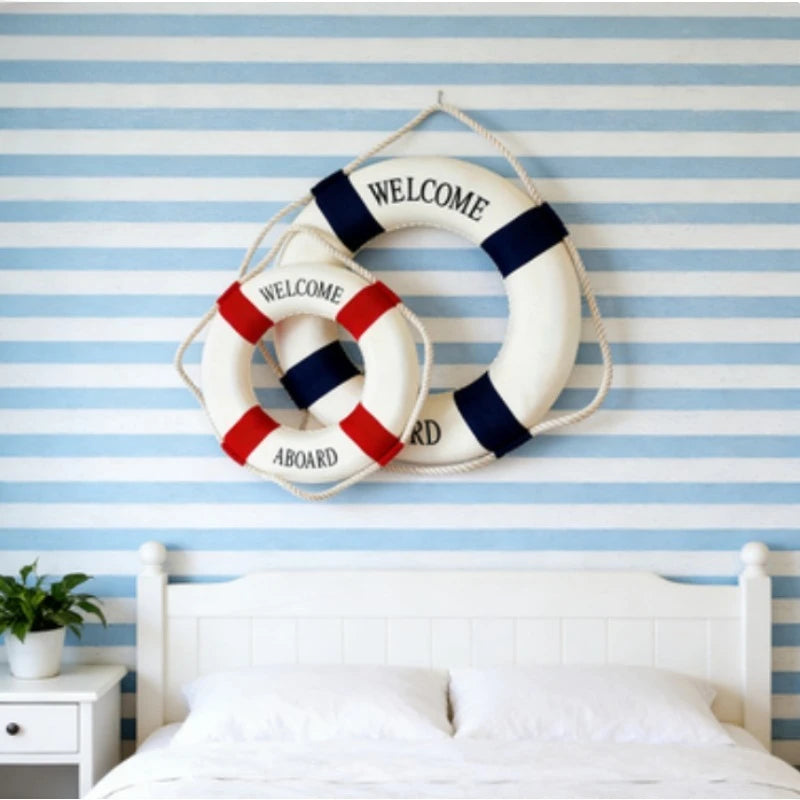 Red Blue Life Buoy Decor 5 5'' Nautical Statue Home Room Desktop