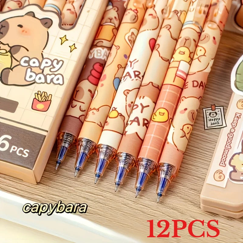 Cute Capybara Erasable Gel Pens 6 Colors Retractable Blue Ink Smooth