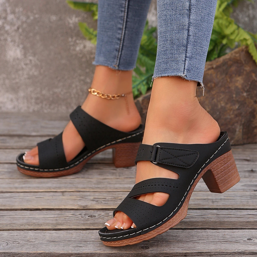 2026 Women Lightweight Hollow Sandals Summer High Heels Dress Shoes Chunky Open Toe Slippers Female Casual Slingback Shoes Women Zpaxo
