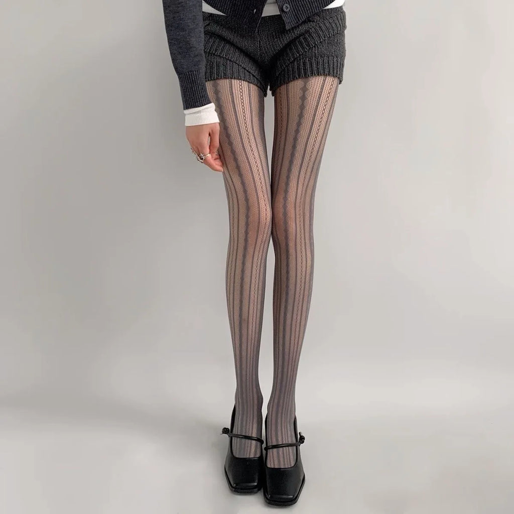 Lolita Stockings Womens Fishnet Tights Sexy Geometric Striped