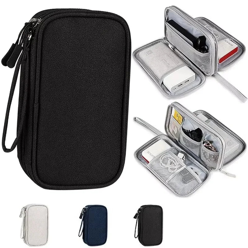 Nylon Storage Bag Double Layer Waterproof Travel Organizer Earphone