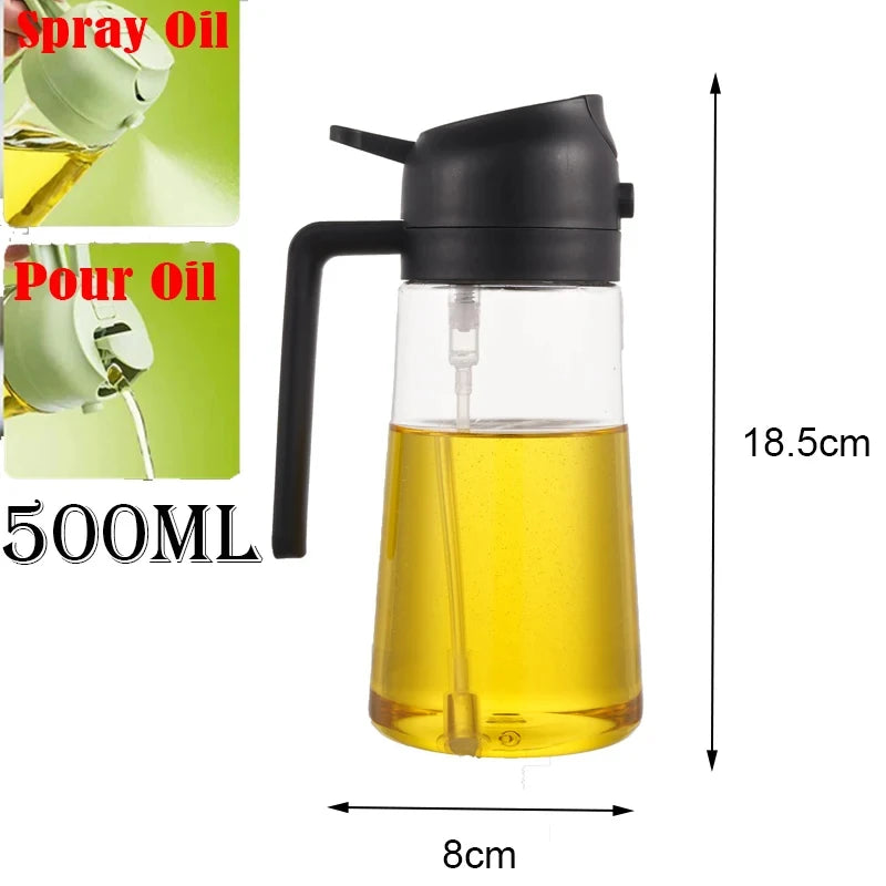 500ML Oil Sprayer for Cooking 2-in-1 Olive Oil Dispenser Leakproof Olive Oil Sprayer Bottle for Cooking Air Fryer BBQ Salad Zpaxo Clear-BLACK