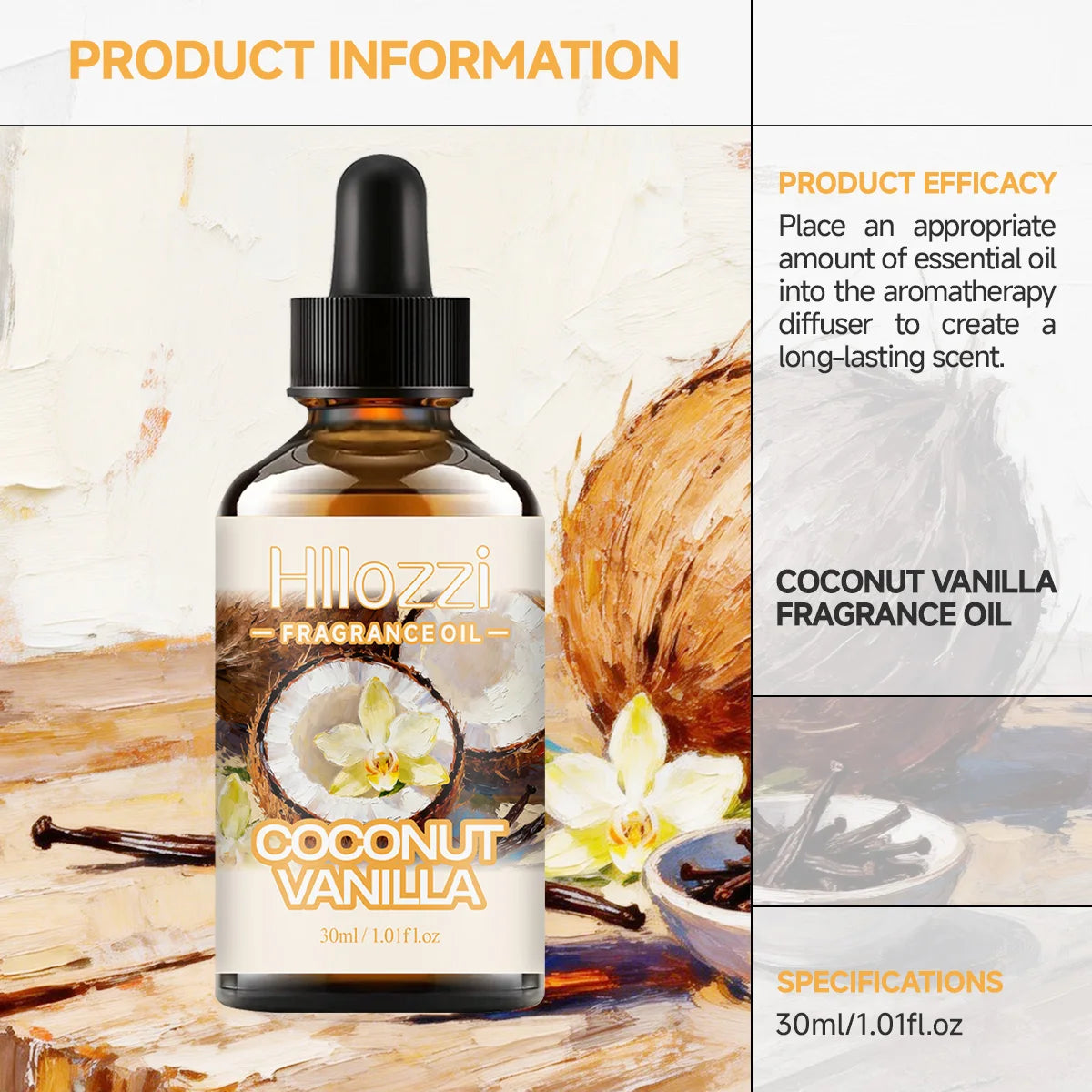 COCONUT VANILLA FRAGRANCE OIL Suitable Facial Body Care Face Hands Zpaxo
