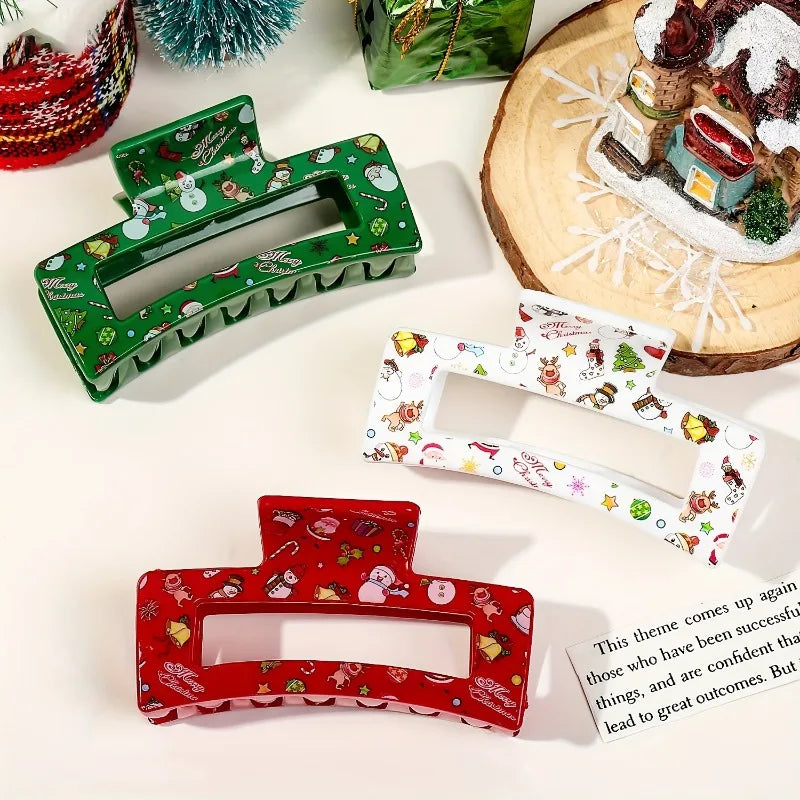 Christmas Hair Claw Clip Festive Pattern Non-slip Strong Hold Cute