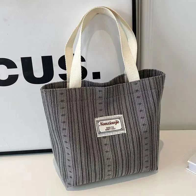 Vintage Striped Canvas Tote Bag Large-capacity Commuter Student