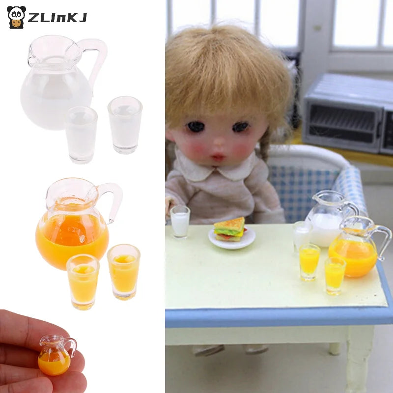 ▶1/12 Dollhouse Resin Mini Juice Milk Glass Jug Model 3Pcs/Set Miniature Drinks Jug Doll House Scene Decor Accessories Zpaxo