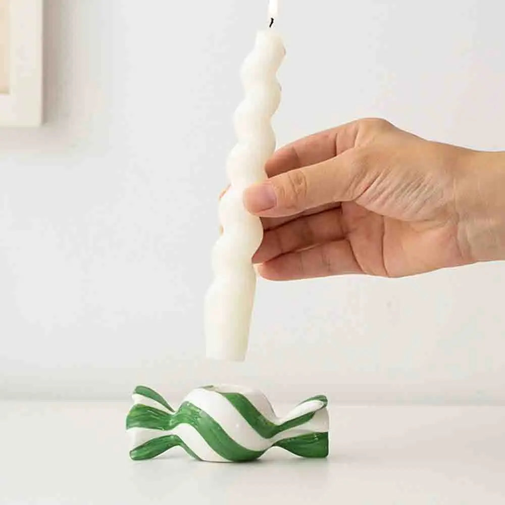 Ceramic Candy Striped Tealight Candle Holder | Festive Decor