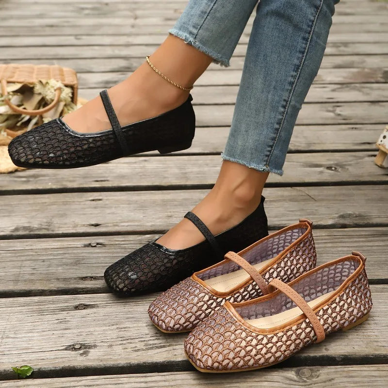 Spring Autumn Women's Solid Square Closed Toe Single Shoes Women Mesh Zpaxo