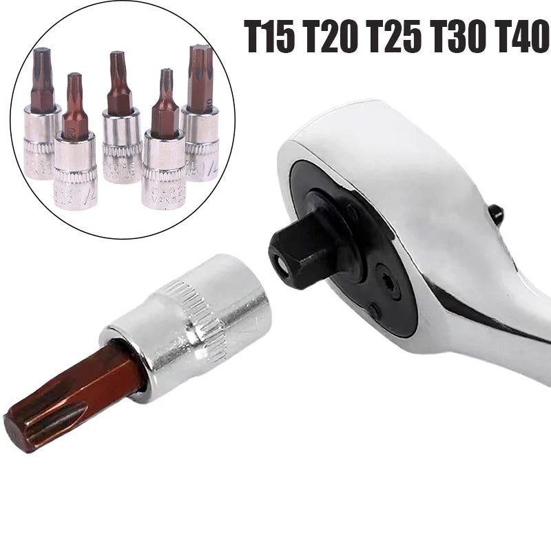 5Pcs Torx Screwdriver Bits 1/4 Inch Drive Socket Head Tools T15 T20 T25 T30 T40 Socket Wrench Adapter Hand Tools Zpaxo