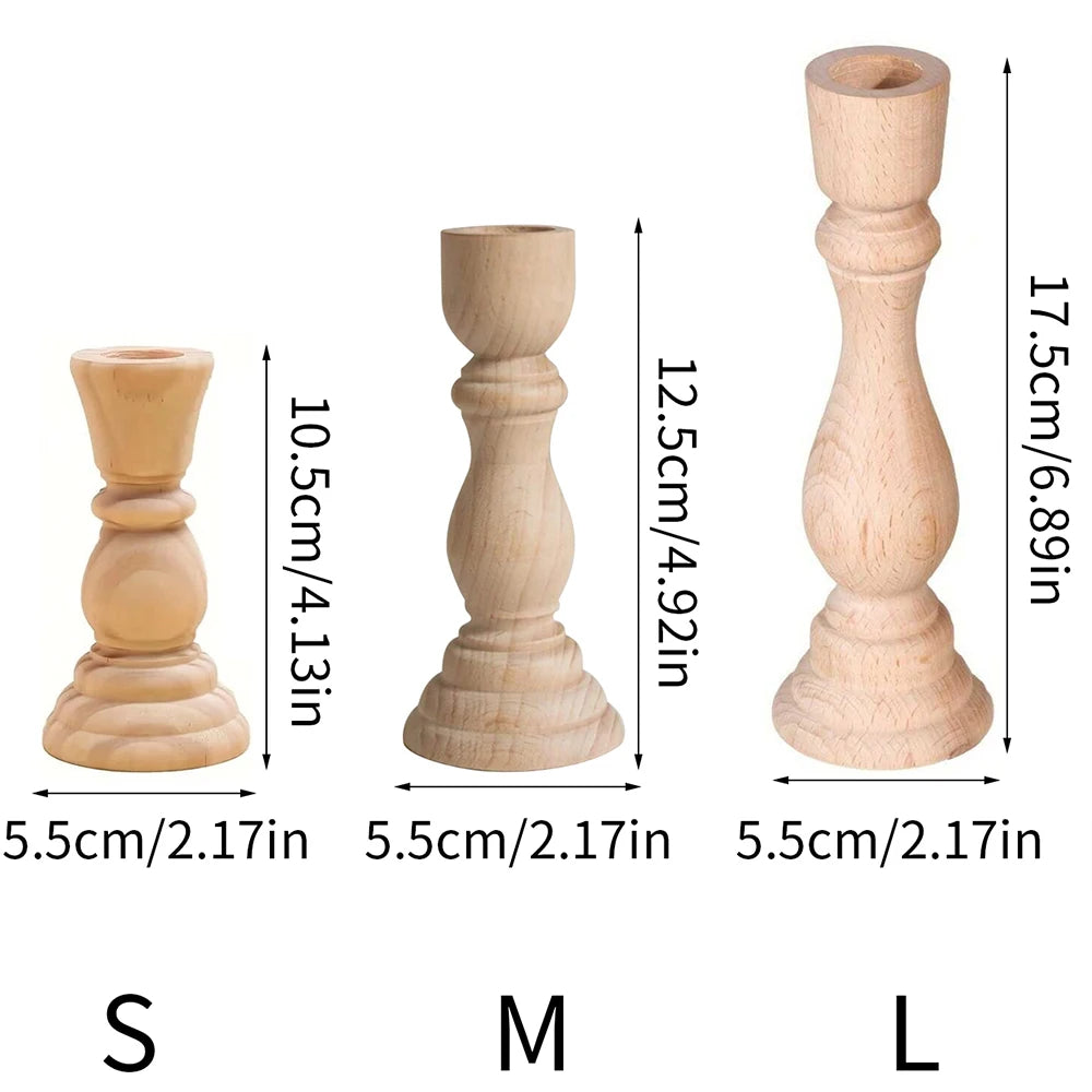 Wooden Candlesticks Unfinished Wood Candle Holder Pillar Taper Candle Stands for Wedding Party Birthday Home Table Decoration Zpaxo