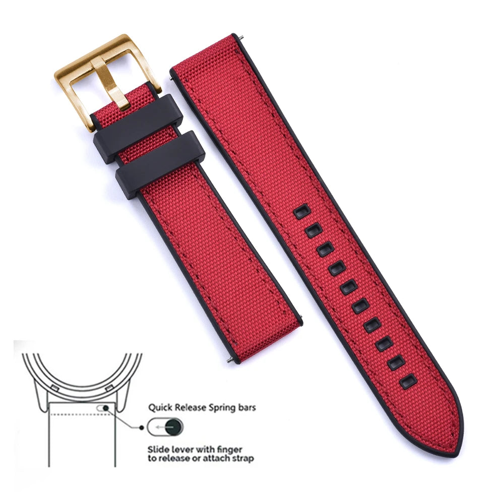 FKM Hybrid Rubber Nylon Watch Strap 20mm 22mm Quick Release