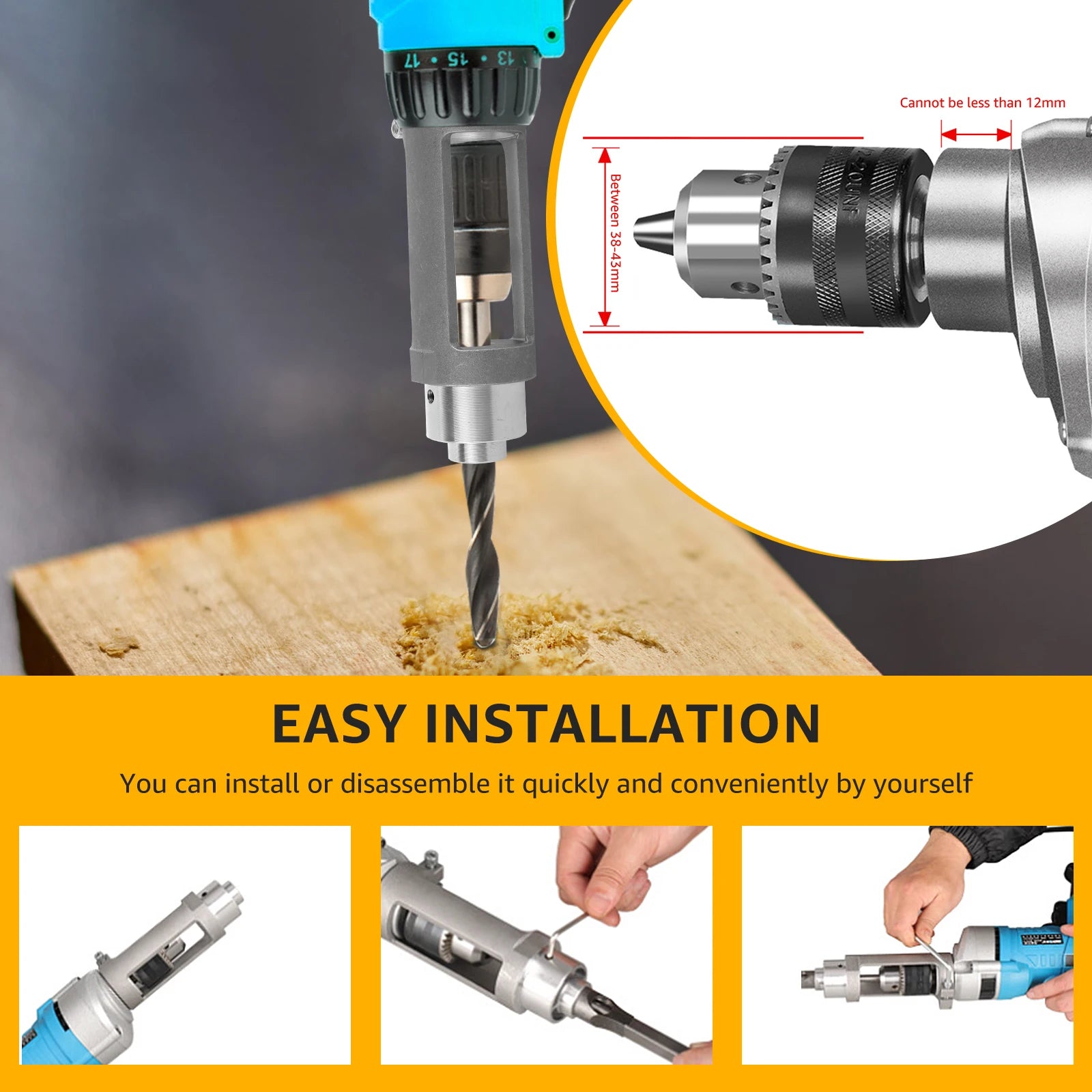 Square Hole Drill Fixed Bracket Cast Aluminum Professional Precise Woodworking Tool Durable Drill Bit for Hand Electric Drill Zpaxo