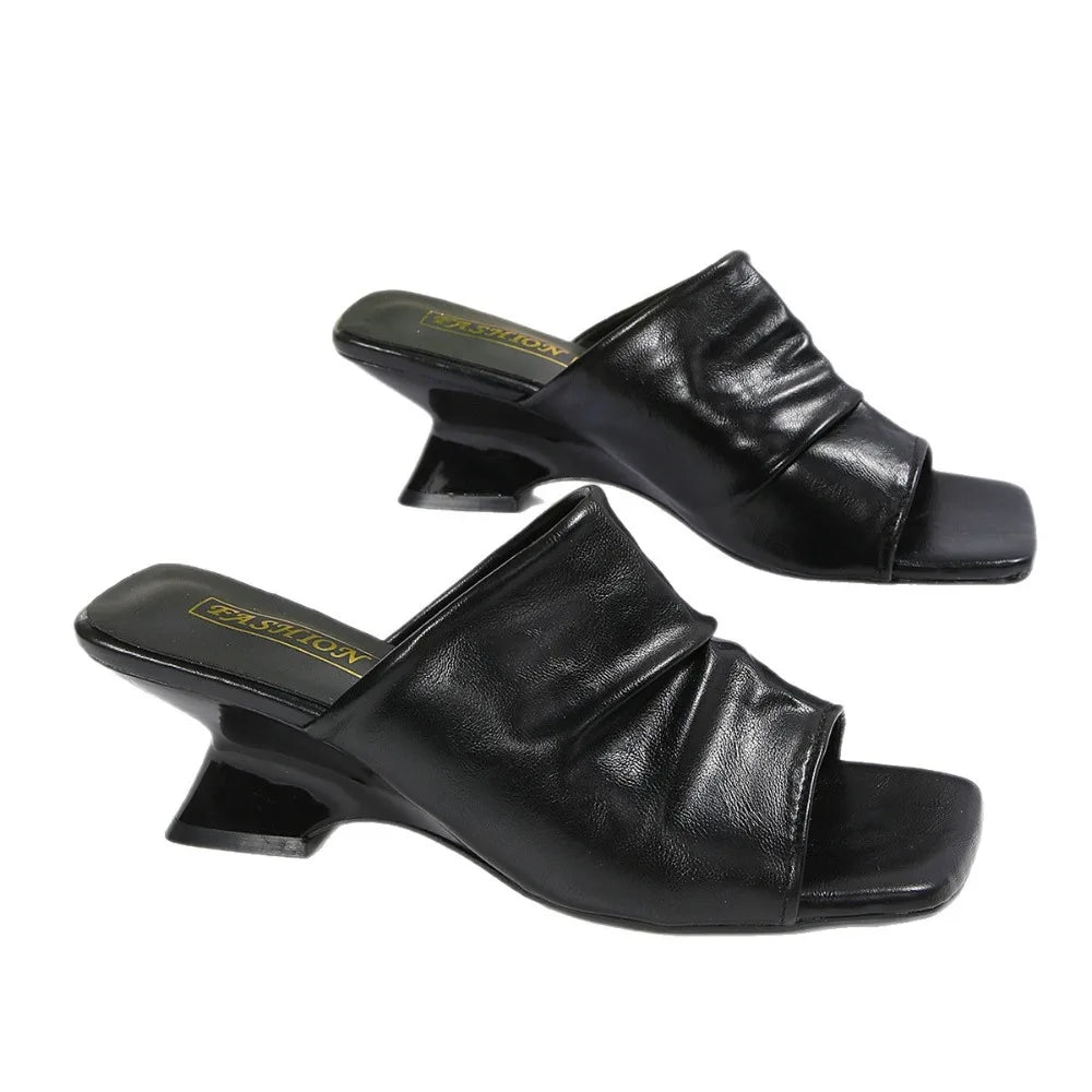 Ladies' Cold Slippers, Summer New Open Toe Empty Back Sandals, Casual High Heels Zpaxo