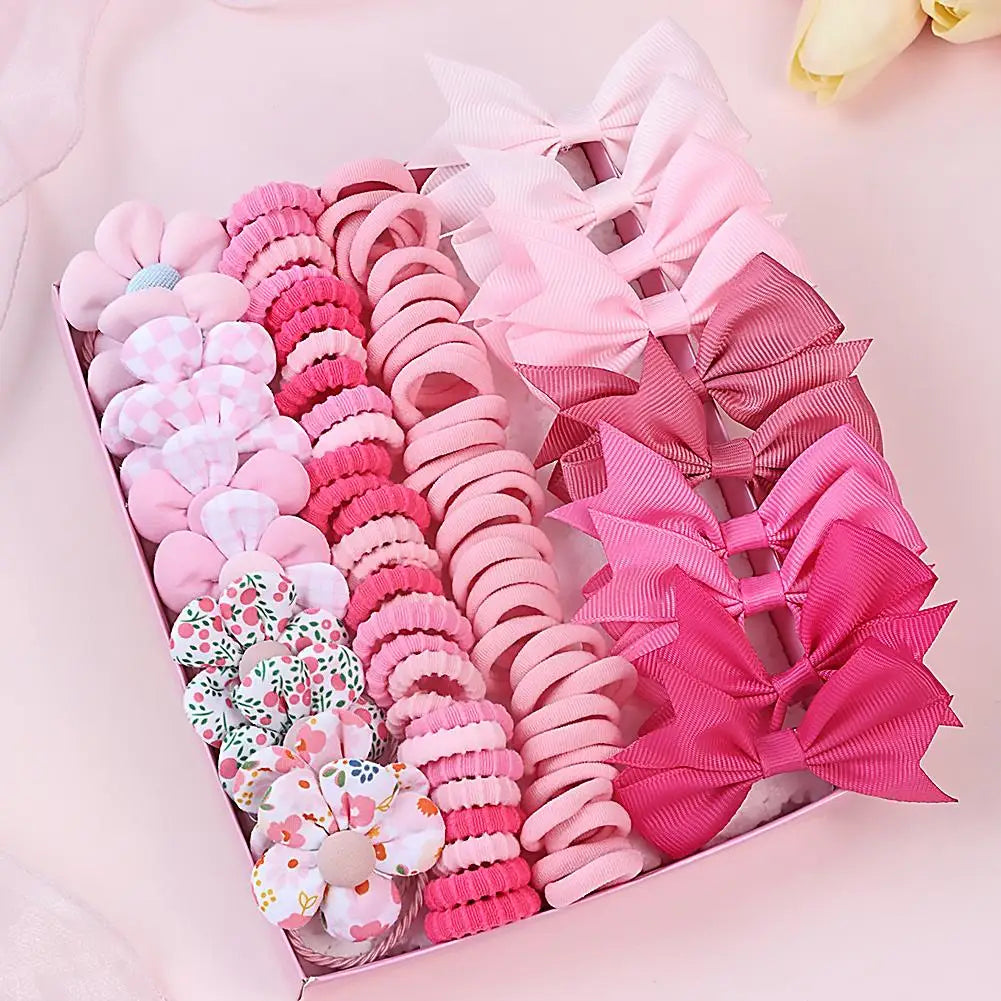Girls Pink Hair Accessories Set 120pc – Bows, Ties & Scrunchies Girls Hair Accessory Set Zpaxo