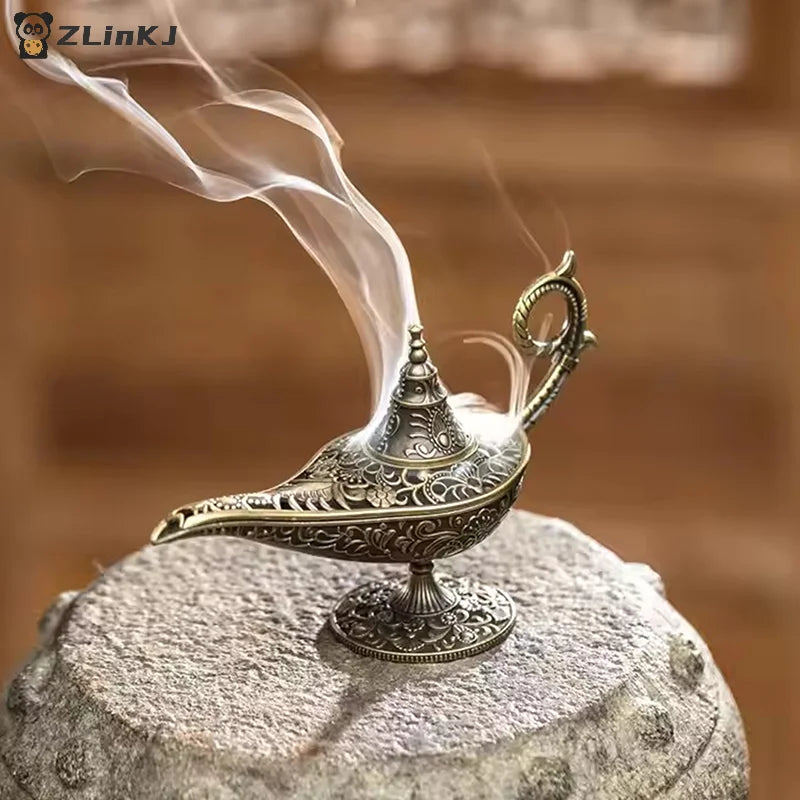 ▶1pce Antique Style Incense Burner Air Purification Metal Aroma Furnace Gifts Wishing Aladdin Lamp Exquisite Home Decoration Zpaxo