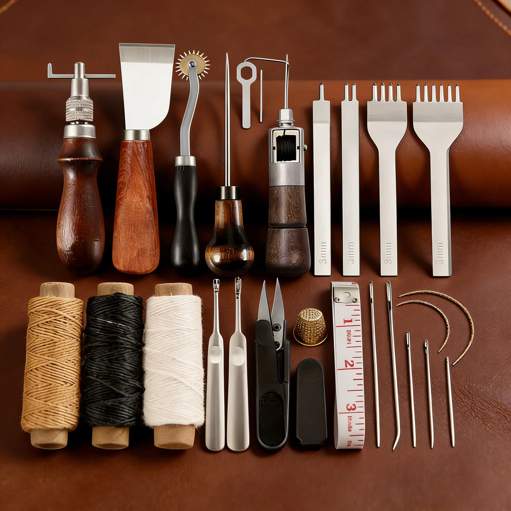 Professional Hand Sewing Leathercraft Tools Kit Saddle Groover Stitching Punch Carving Work Sets Tool For DIY Leather Accessory Zpaxo