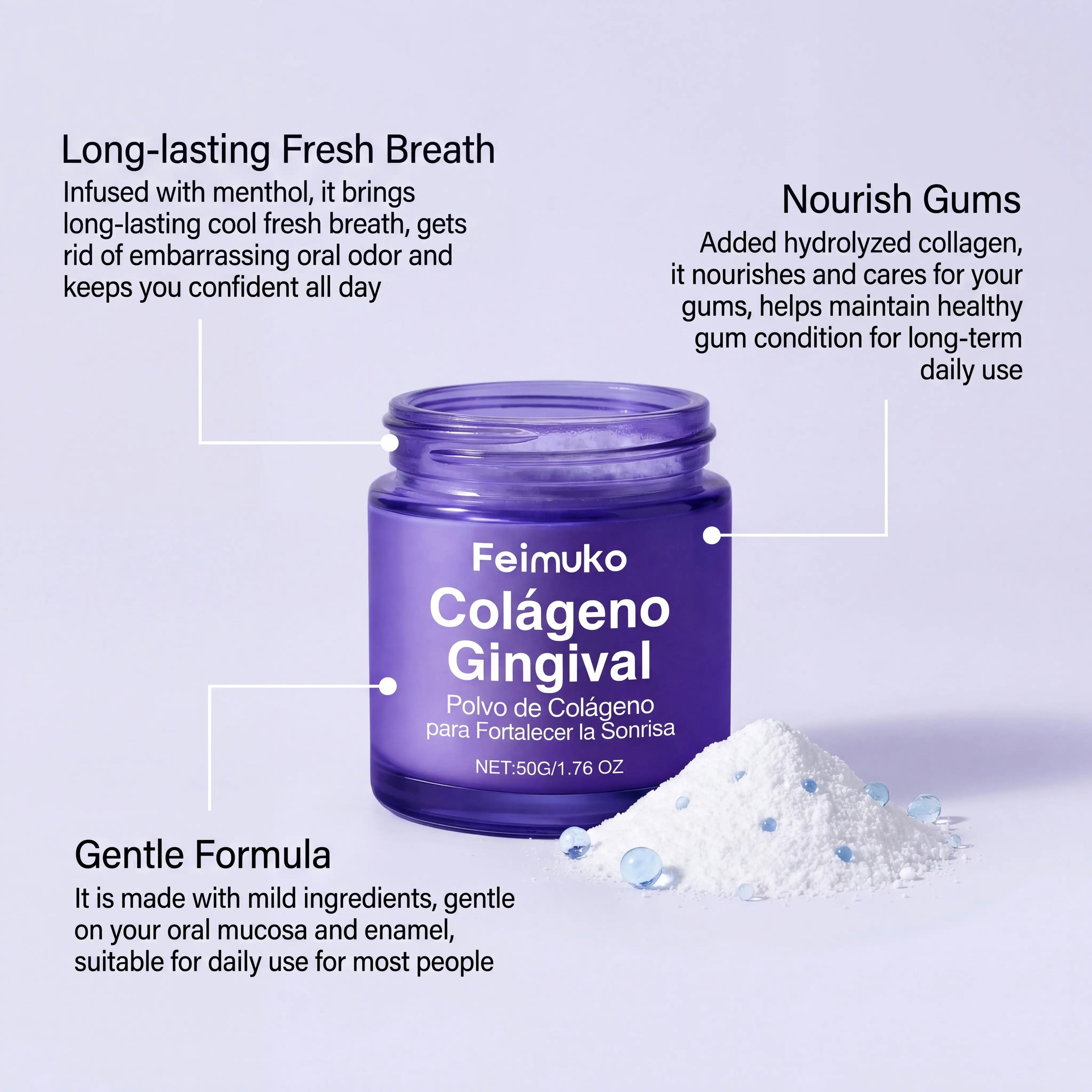 Collagen Fresh Breath Powder Brightening Tooth Care Polish Mild Cleaning Collagen Toothpaste Alternative Daily Gel for Women 50g Zpaxo