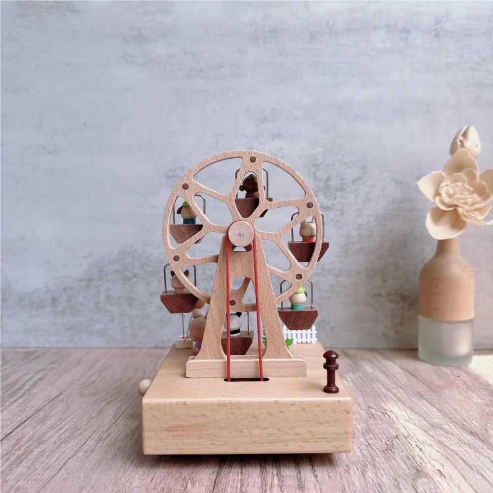 Animal Ferris Wheel Music Box Mechanical Wind-Up Rotating Carousel Wooden Music Box Gift for Boys and Girls Zpaxo