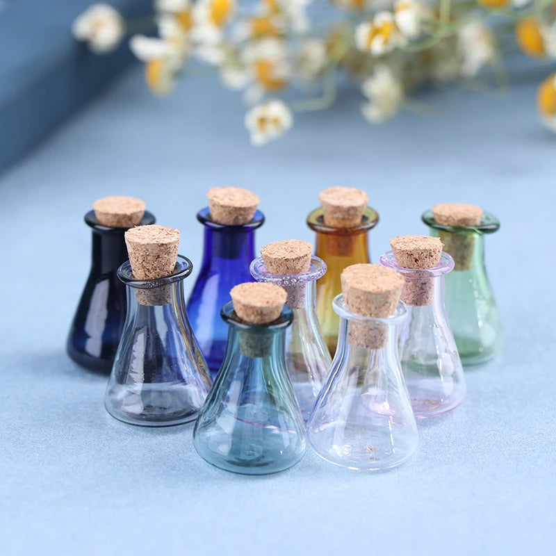 ▶2Pcs Mini Glass Color Bottle Wishing Bottle Tiny Jars Vials Mini Storage Bottle Zpaxo