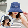 Fashion Double-Sided Bucket Hat Large Brim Sun Protection Panama Hat Letter Embroidery Breathable Sun Hat Zpaxo Dark Blue