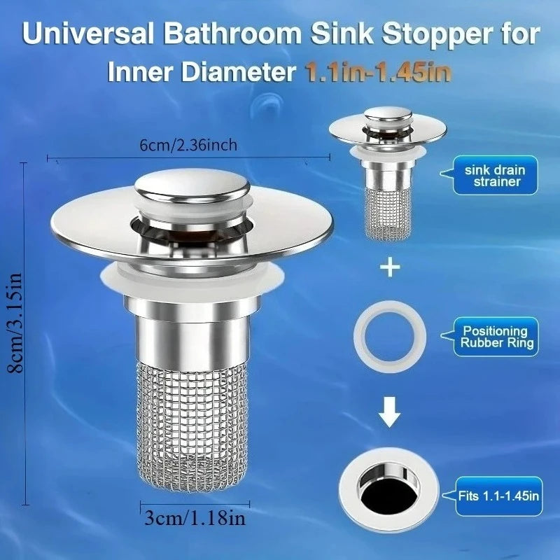 2-Pack Stainless Steel Pop-up Sink Drain Strainer Removable Basket