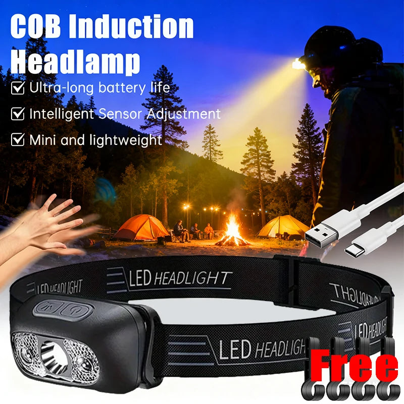 LED Sensor Headlamp USB-C Rechargeable | Camping & Outdoor