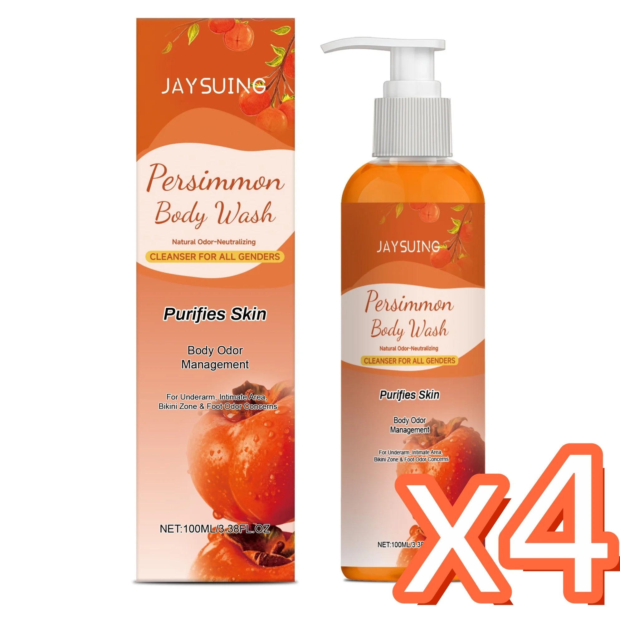 Persimmon Shower Gel – Cleansing, Deodorizing & Exfoliating Exfoliating Body Wash Zpaxo 100ml boxed x 4pcs Moisturizing