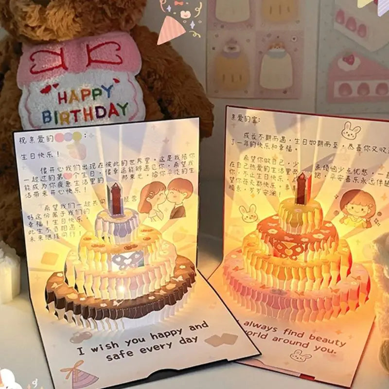 Musical Birthday Greeting Card 3D Happy Light Music Cards Women Men