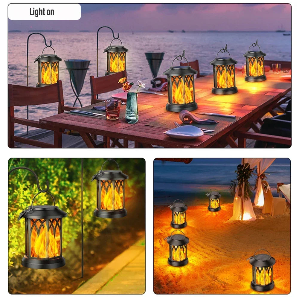 Flame LED Solar Hanging Lantern | IP65 Waterproof Garden Light