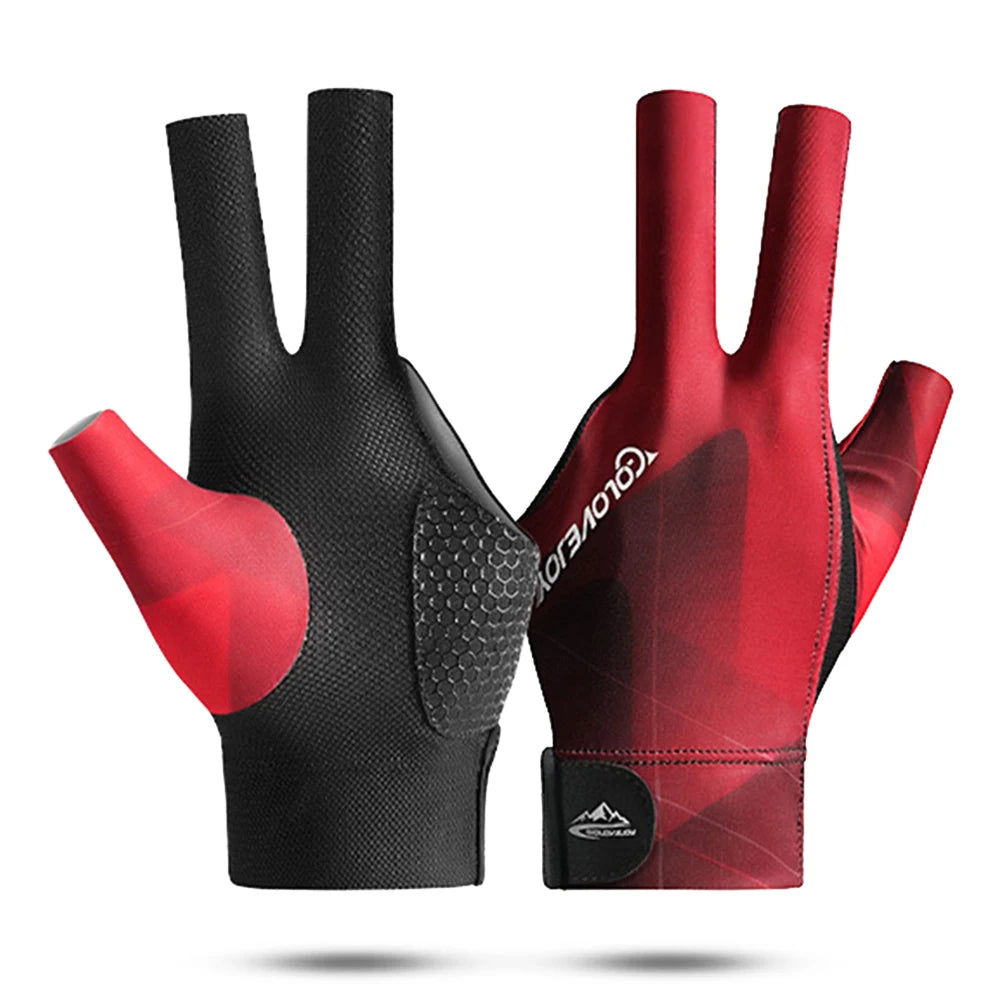 Open Finger Billiard Gloves Antiskid Polyester Snooker Billiards Zpaxo Black Red