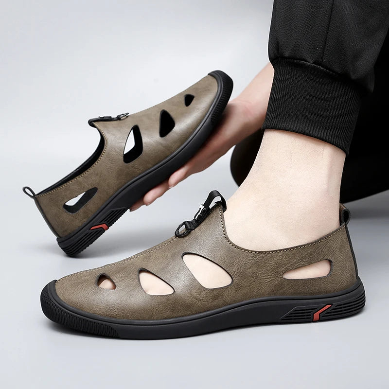Summer Men Sandals Leather Mens Casual Shoes Outdoor Beach Roman Zpaxo