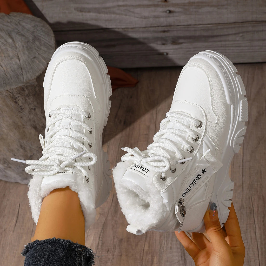 2025 New Women Ankle Boots Warm Height Increased Snow Boots High Top Platform Cotton Sports Shoes Fashion Waterproof Boots Women Zpaxo WHITE 41