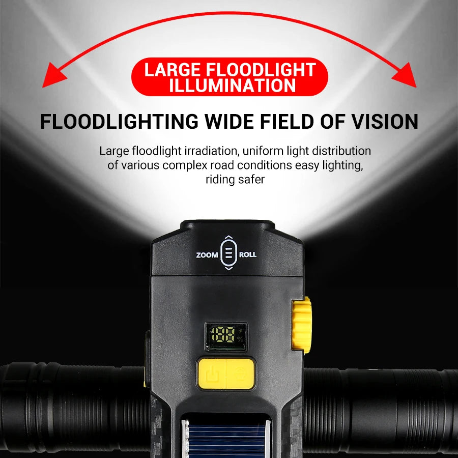 Solar Bike Front Light 1200LM USB Rechargeable MTB Headlight Bicycle Headlight Zpaxo