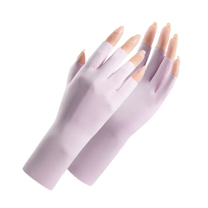 Summer sun protection gloves for women UV resistant thin nail art outdoor cycling breathable ice silk sun protection gloves Zpaxo Purple gloves