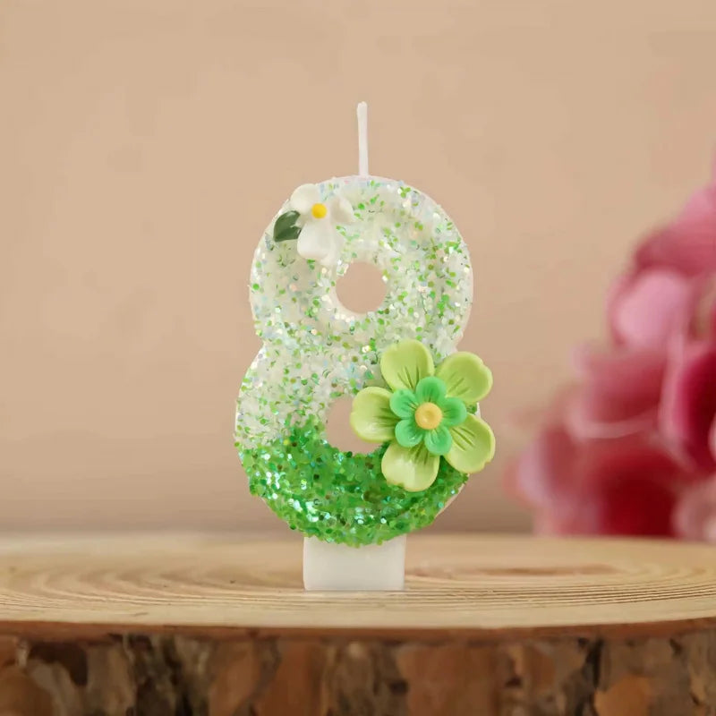 Forest-themed Glitter Flower Number 0-9 Birthday Candles Baby's First
