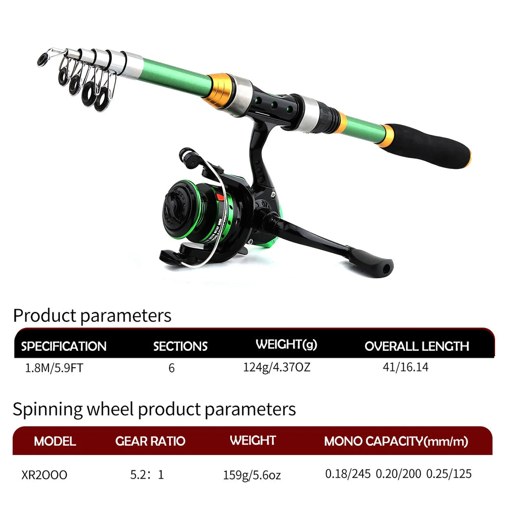 1.8m Carbon Telescopic Fishing Rod & Reel Combo Spinning Set
