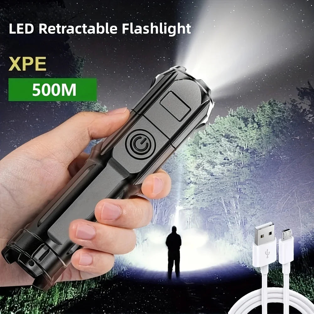 USB Rechargeable Zoomable LED Flashlight – Waterproof Tactical Torch