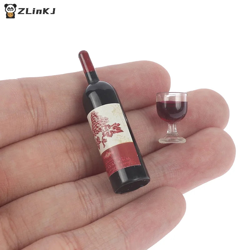 ▶3Pcs 1:12 Dollhouse Miniature Simulation Wine Bottle Wine Glass Model Toys Zpaxo