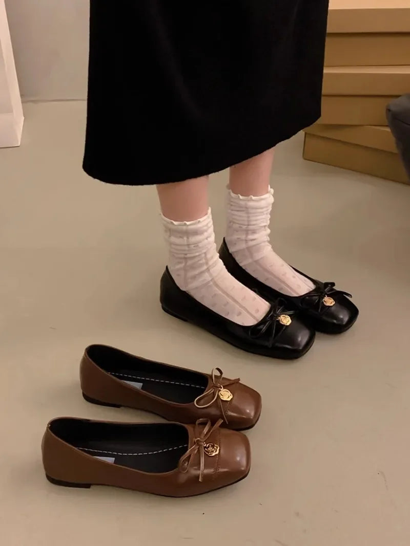Flat Shoes for Women Spring Autumn 2025 New Square Toe Black Mary Jane Shoes Women's Shallow Mouth Loafers Women Ladies Shoes Zpaxo