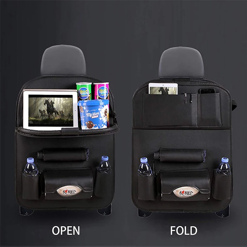 Car Seat Back Organizer Bag Foldable Table Tray Travel Storage