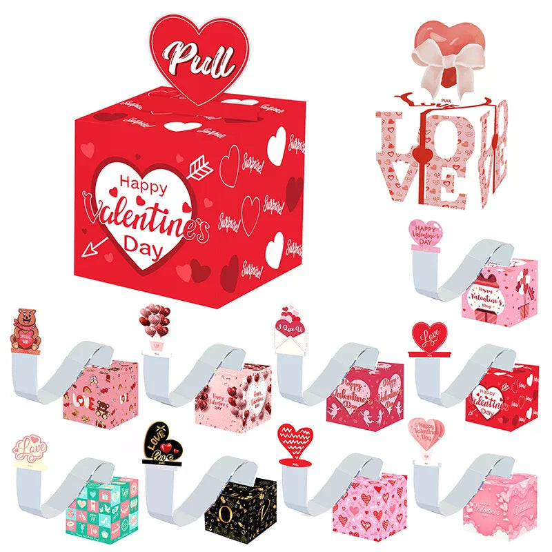 Valentine's Day Money Box For Cash Pull Pink & Red Money Pull Box For Cash Gift With Greeting Card Valentine Surprise Money Roll Zpaxo