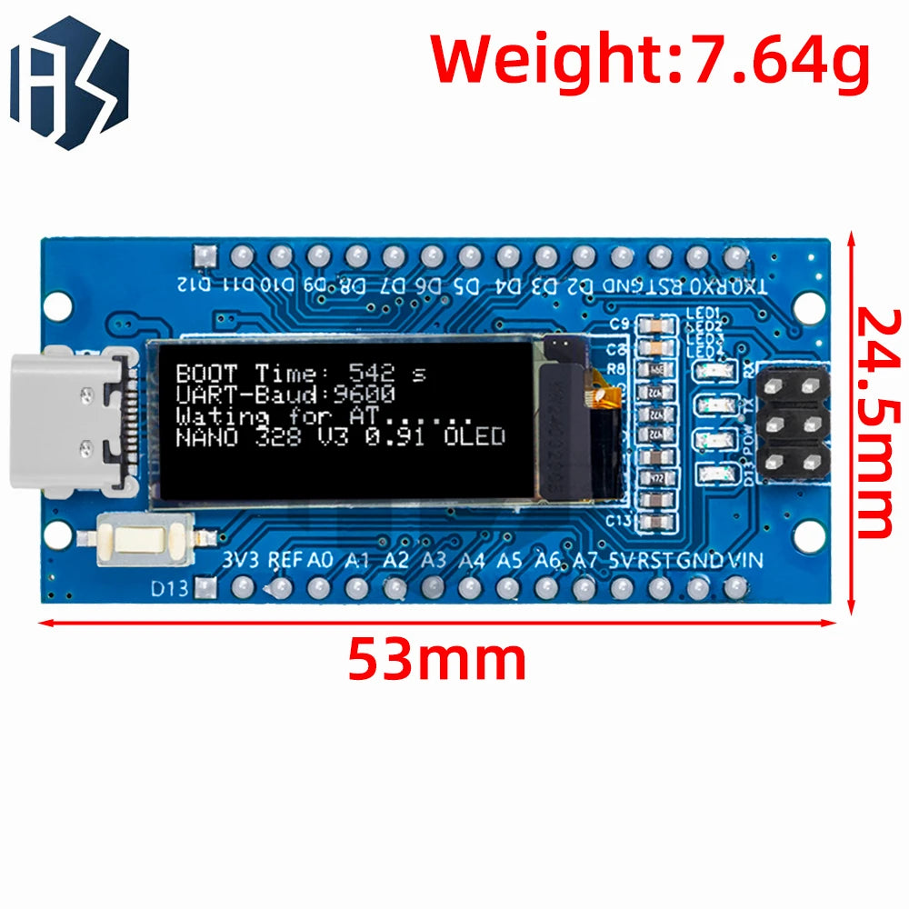 Nano V3.0 Development Board ATmega328P CH340C 0.91''white OLED Display 128*32 For Arduino Nano V3.0 MINI USB Zpaxo