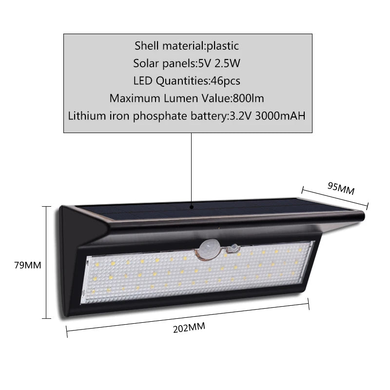 Outdoor Solar Light Waterproof Motion Sensor LED 4 Modes Garden Wall Security Lighting for Yard Patio Fence Street Zpaxo