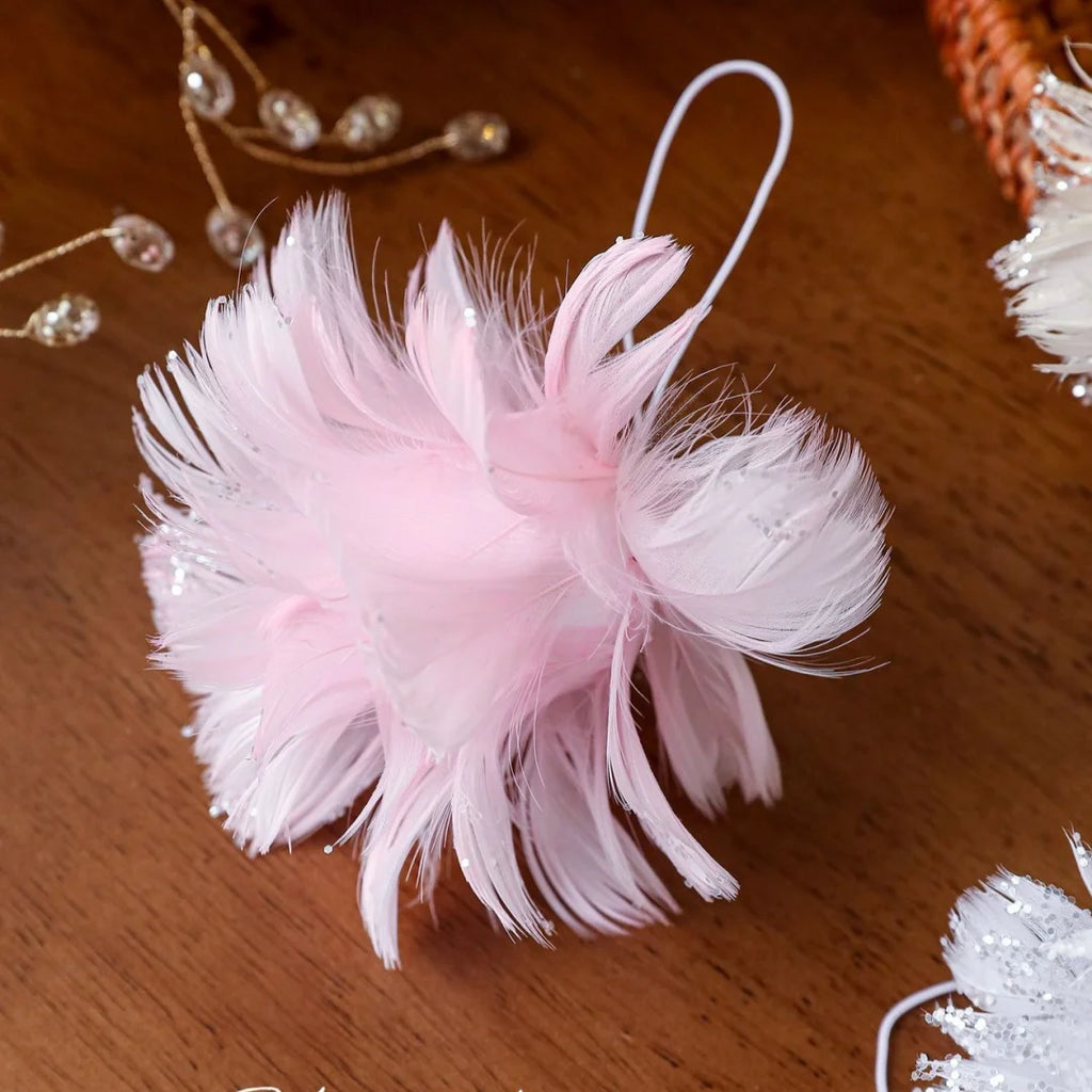 Pink White Feather Petal Glitter Christmas Foam Ball Ornament Christmas Ornament Zpaxo