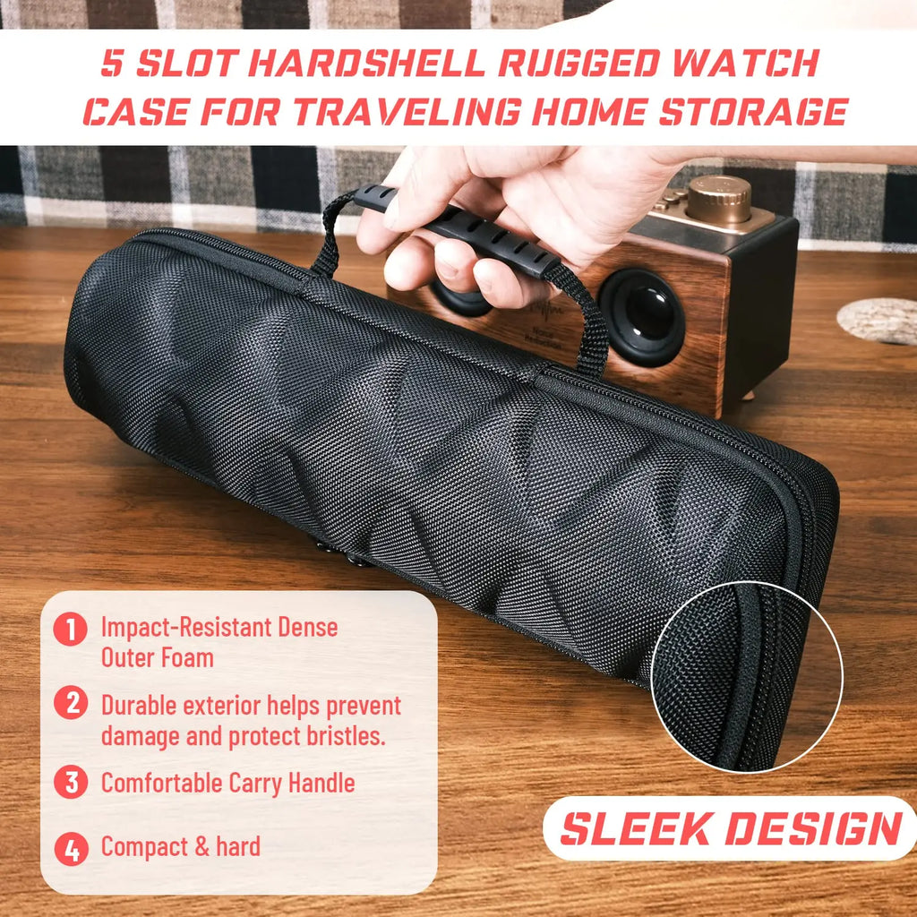 5-Slot Black Nylon Watch Travel Case Protective Storage Organizer