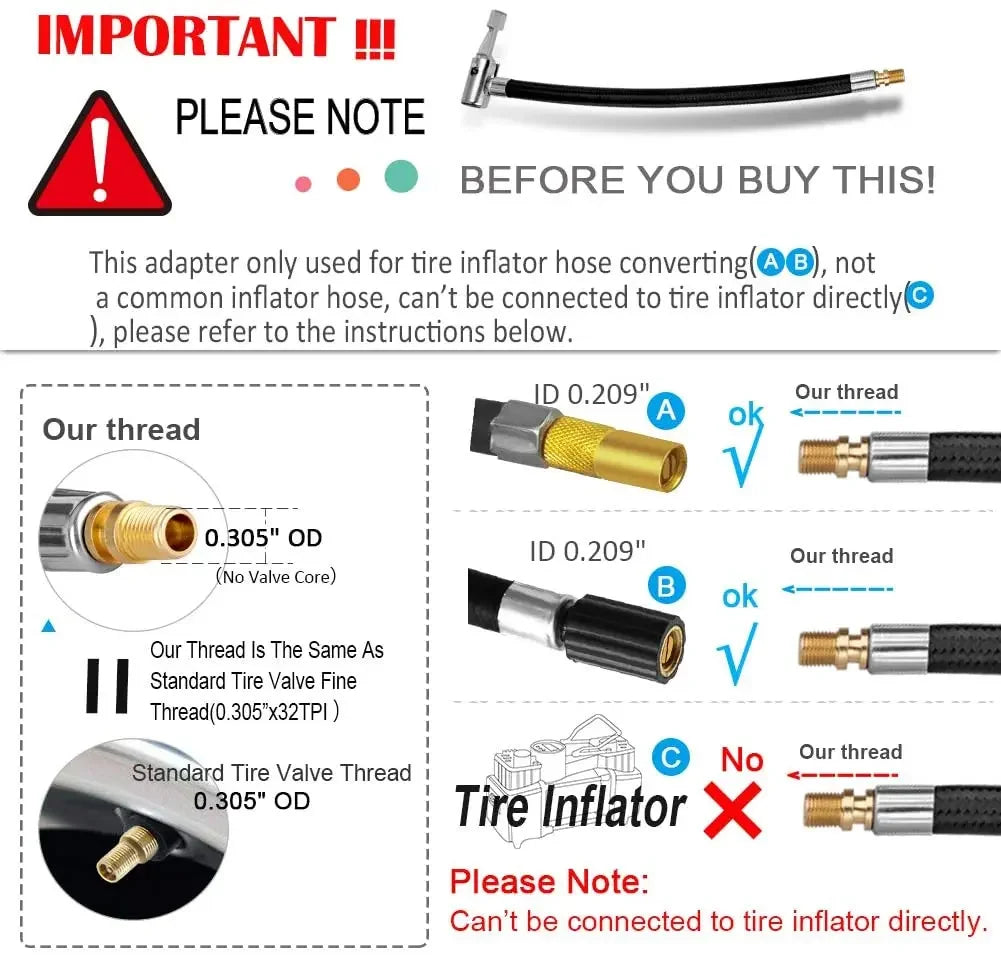 Car Tire Inflator Extension Tube Quick Inflation Chuck Hose Air Pump